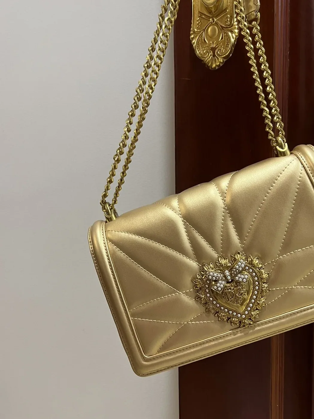Dolce & Gabbana Large Devotion Bag In Quilted Nappa Gold / DG Dolce & Gabbana Large Devotion Bag In Quilted Nappa Gold / DG