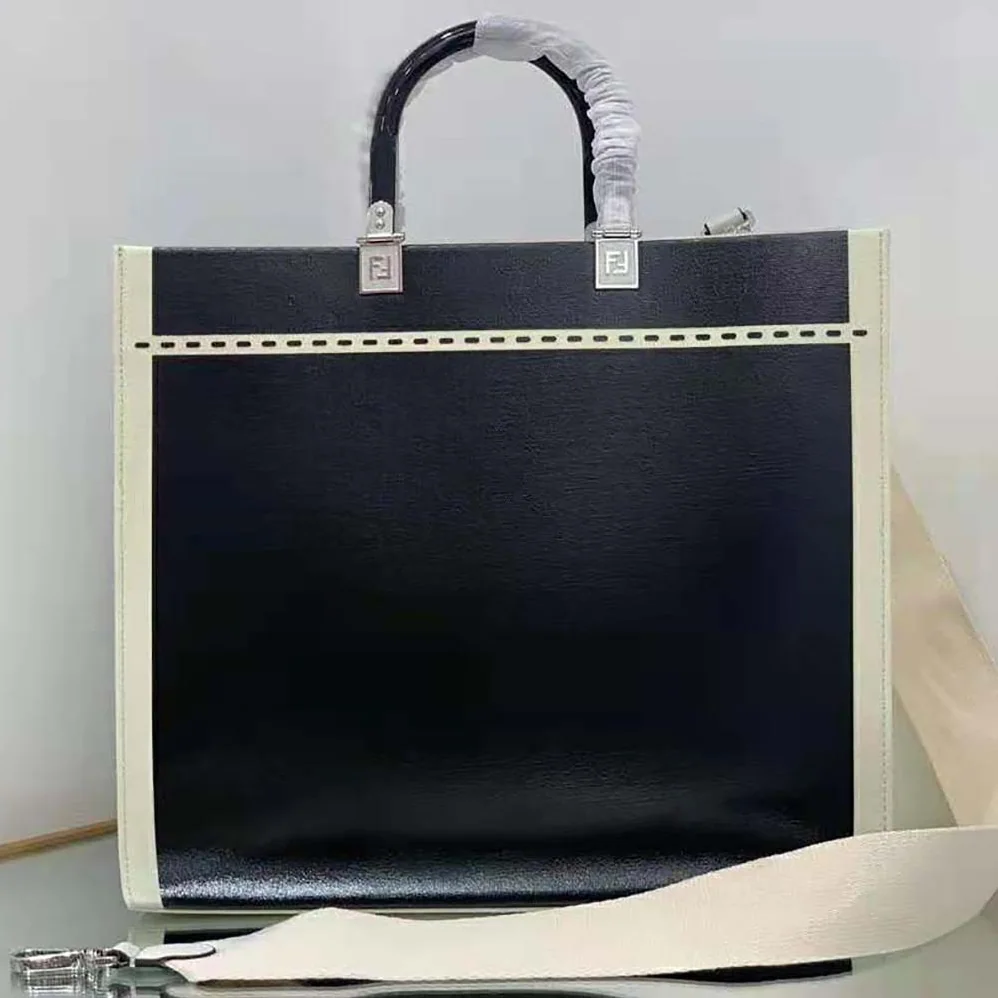 Fendi Sunshine Medium Canvas and Black Patent Leather Shopper Bag for Women Fendi Sunshine Medium Canvas and Black Patent Leather Shopper Bag for Women