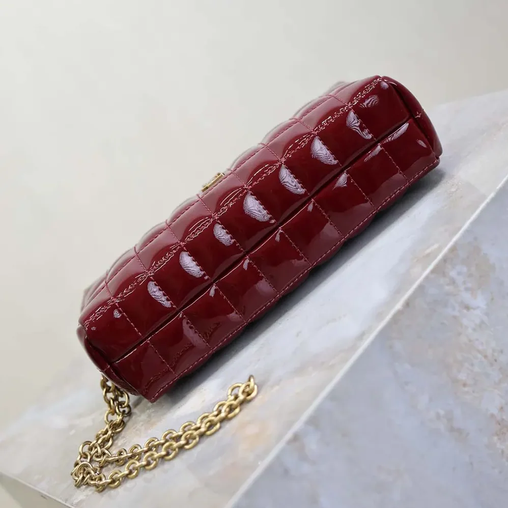 Saint Laurent YSL Cassandre Matelassé Carré Pouch On Chain In Shiny Canvas for Women in Msroon Saint Laurent YSL Cassandre Matelassé Carré Pouch On Chain In Shiny Canvas for Women in Msroon