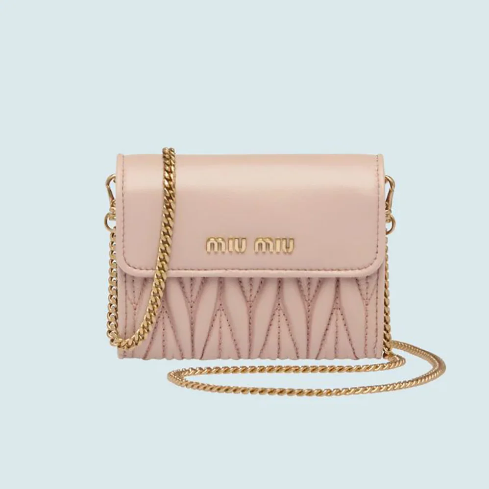 Miu Miu Nappa Leather Wallet with Shoulder Strap for Women in Pink