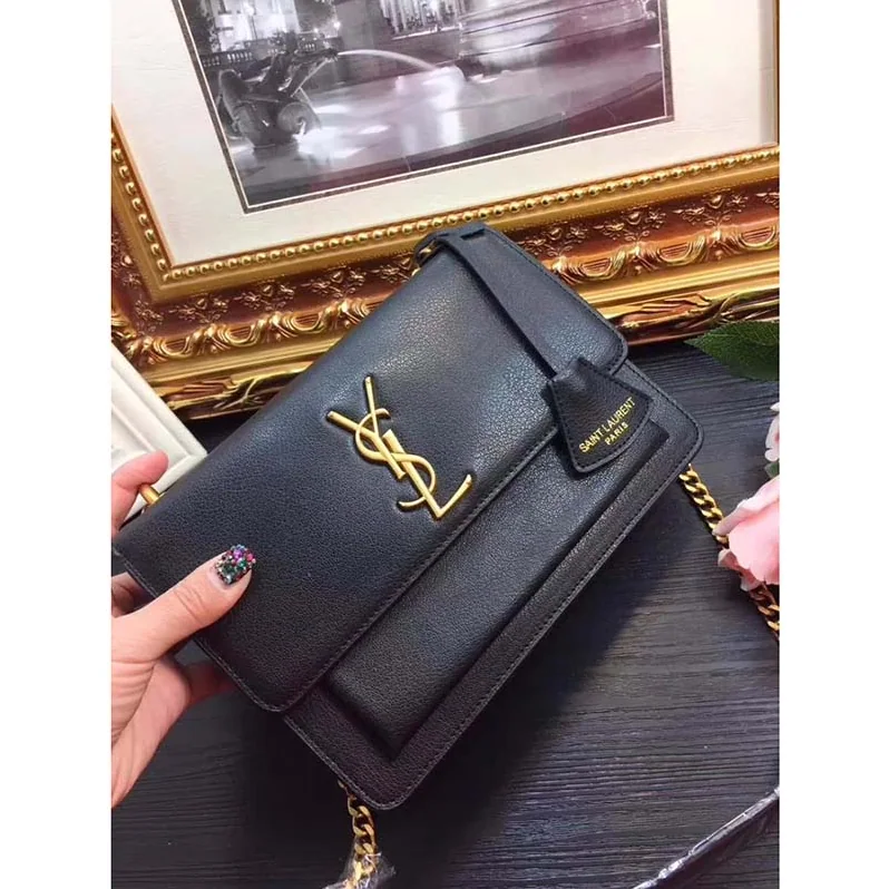Saint Laurent YSL Medium Sunset Bag in Calfskin Leather in Black Saint Laurent YSL Medium Sunset Bag in Calfskin Leather in Black