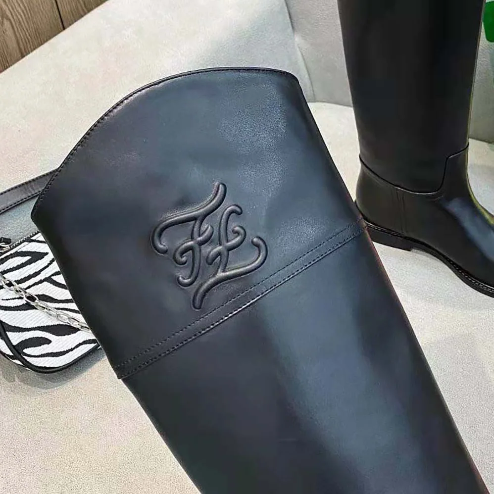 Fendi Karligraphy Black Leather Boots for Women