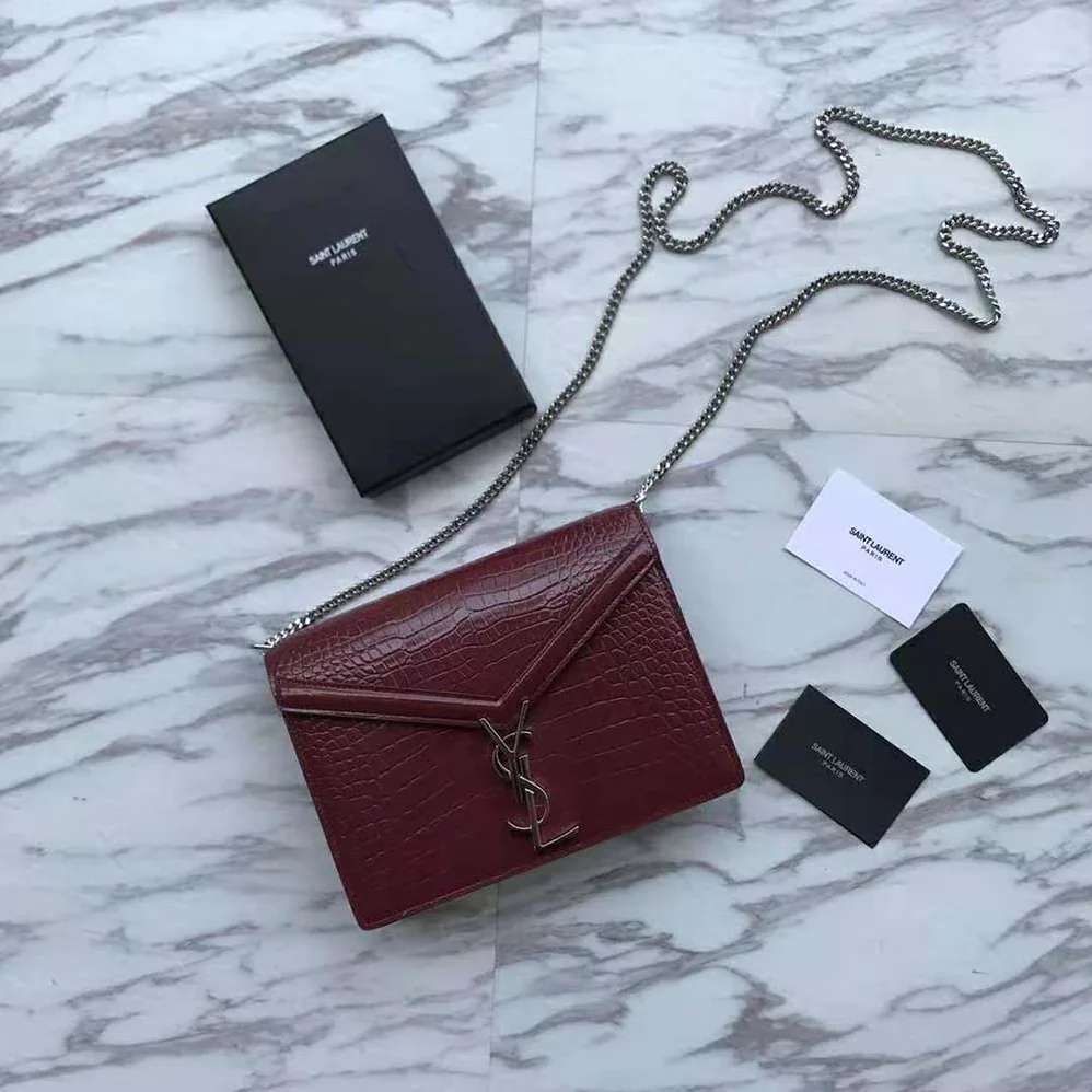 Saint Laurent YSL Cassandra Monogram Clasp Bag in Crocodile Embossed Shiny Leather for Women Saint Laurent YSL Cassandra Monogram Clasp Bag in Crocodile Embossed Shiny Leather for Women