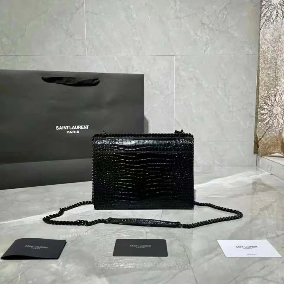 Saint Laurent YSL Sunset Medium in Crocodile Embossed Shiny Leather for Women