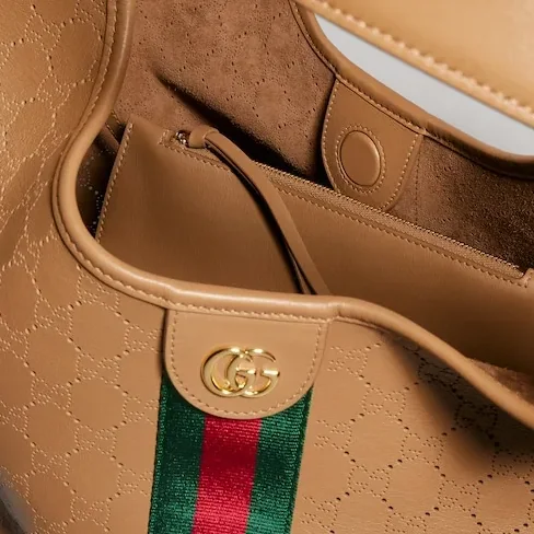 Gucci Giglio Large Tote Bag in Dark Beige Gold Hardware