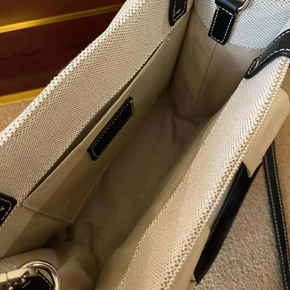 Chloe Small Woody Tote Bag in Cotton Canvas and Shiny Calfskin with Woody Ribbo for Women in Black Chloe Small Woody Tote Bag in Cotton Canvas and Shiny Calfskin with Woody Ribbo for Women in Black
