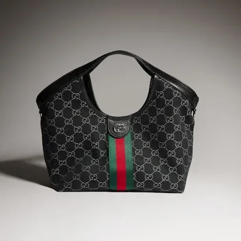Gucci Giglio Small Tote Bag in Black Denim Palladium Hardware