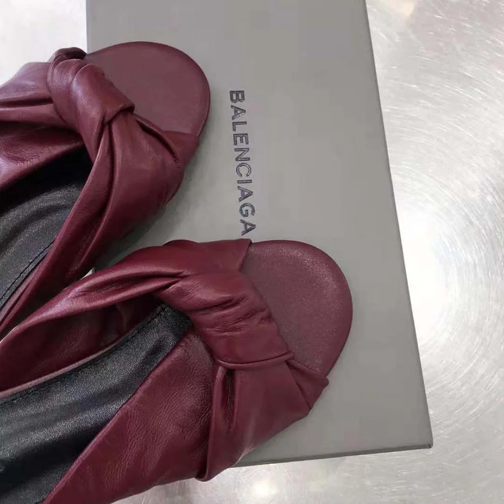 Balenciaga Drapy Flat Sandal in Dark Red Smooth Nappa Lambskin for Women