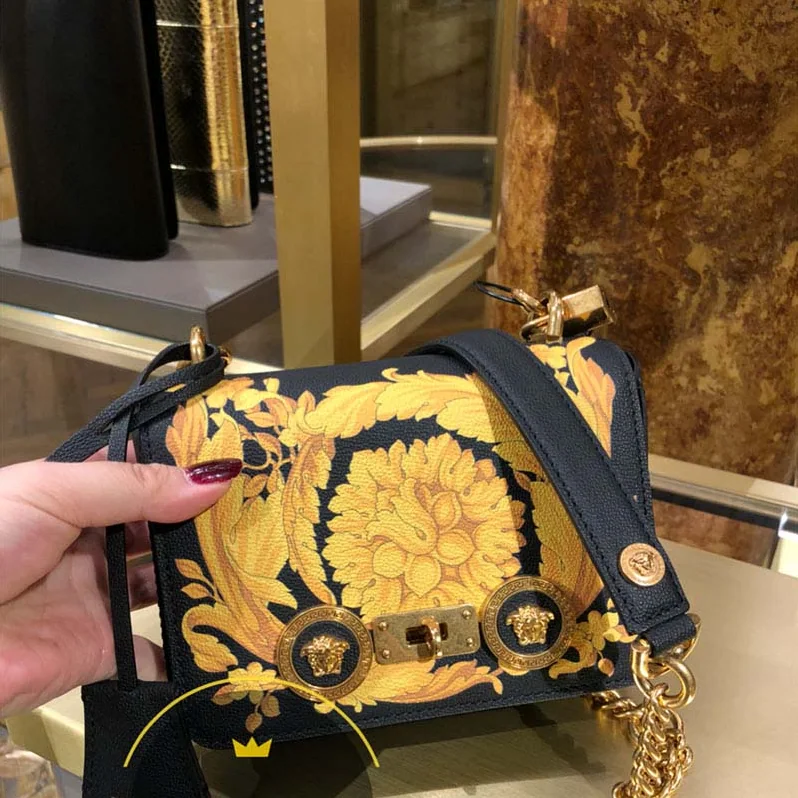 Versace Small Barocco Icon Shoulder Bag Calf Leather for Women in Black Versace Small Barocco Icon Shoulder Bag Calf Leather for Women in Black