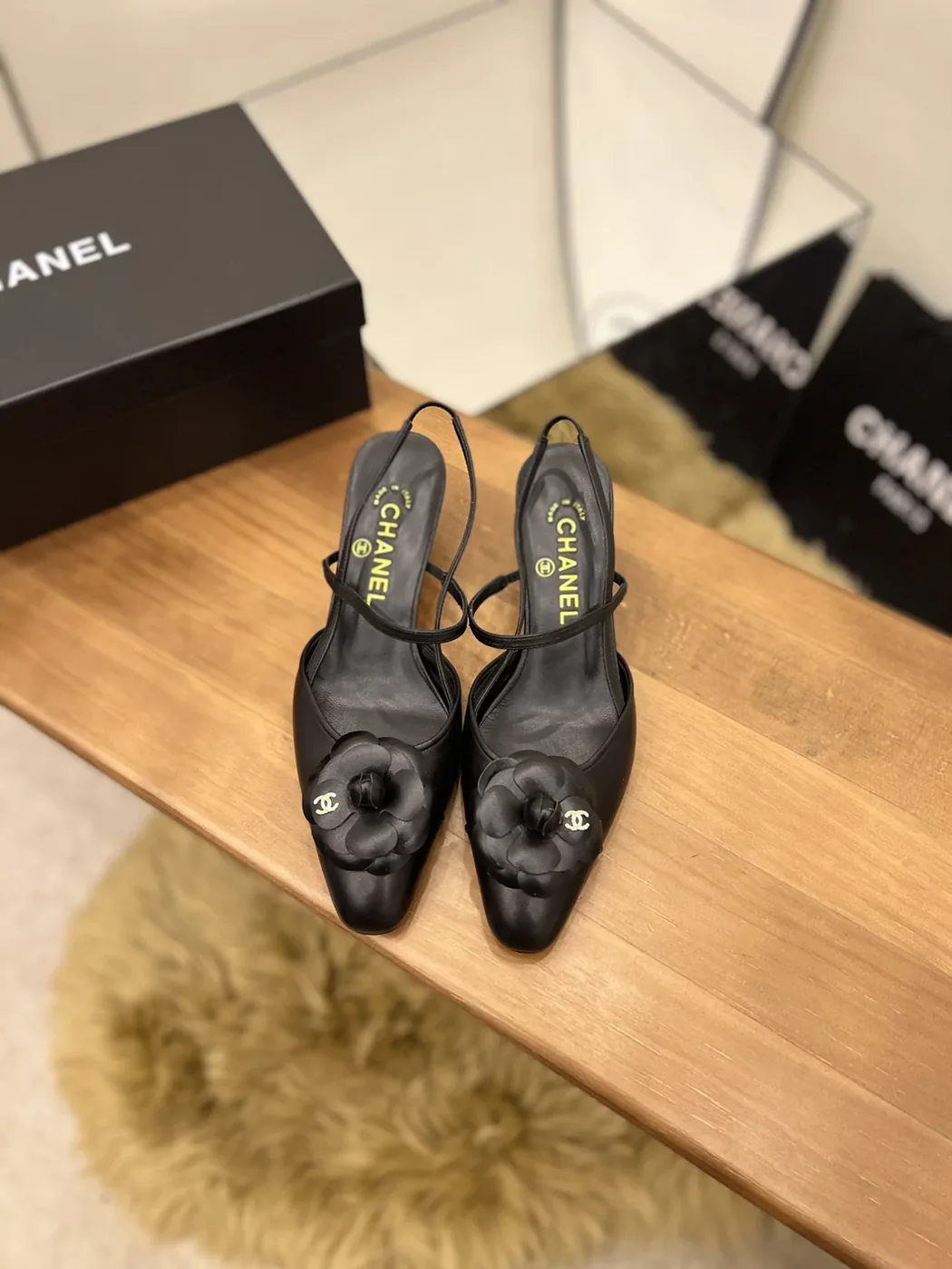 Chanel Camellia Flower Slingback Black for Women