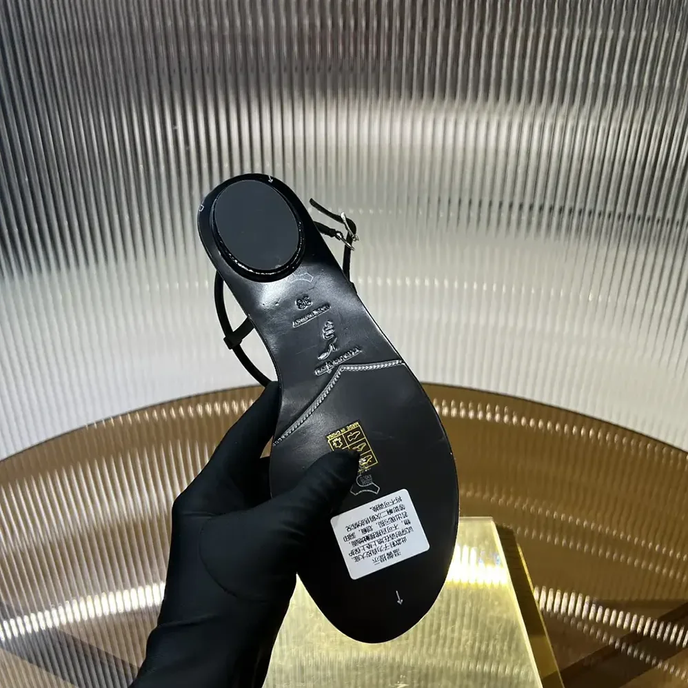 Rene Caovilla Serpente Black Thong Sandal 10 for Women