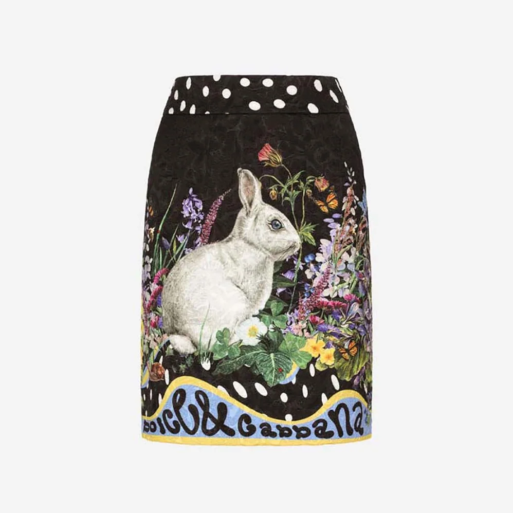 Dolce Gabbana D&G Rabbit for Women in Print Brocade Miniskirt