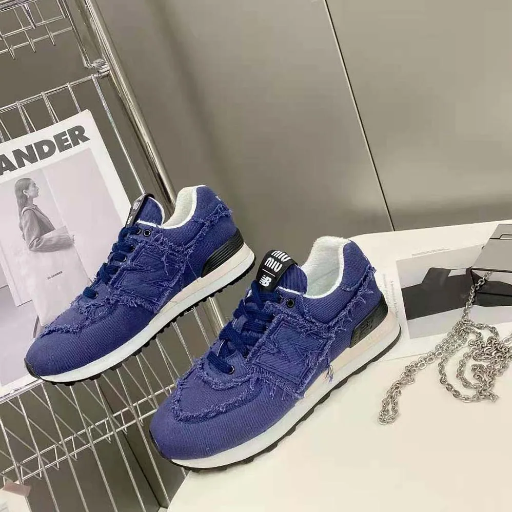 Miu Miu New Balance 574 x Miu Miu Denim Sneakers for Women in Navy Miu Miu New Balance 574 x Miu Miu Denim Sneakers for Women in Navy