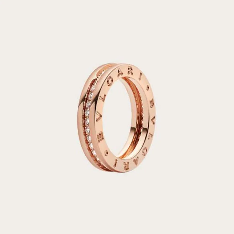 Bvlgari B.zero1 One-Band Ring in 18 KT Rose Gold Set with Pave Diamonds on the Spiral for Women
