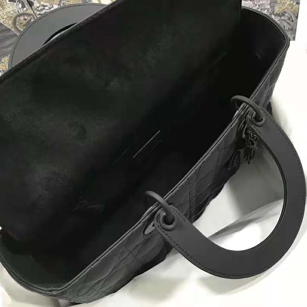 Dior Large Lady Dior Bag Black Ultramatte Cannage Calfskin for Women