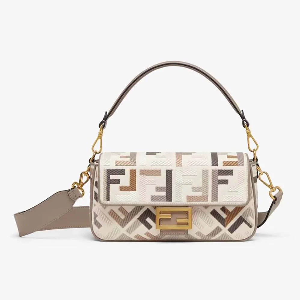 Fendi Baguette Multicolour Canvas Bag with FF Embroidery for Women Fendi Baguette Multicolour Canvas Bag with FF Embroidery for Women