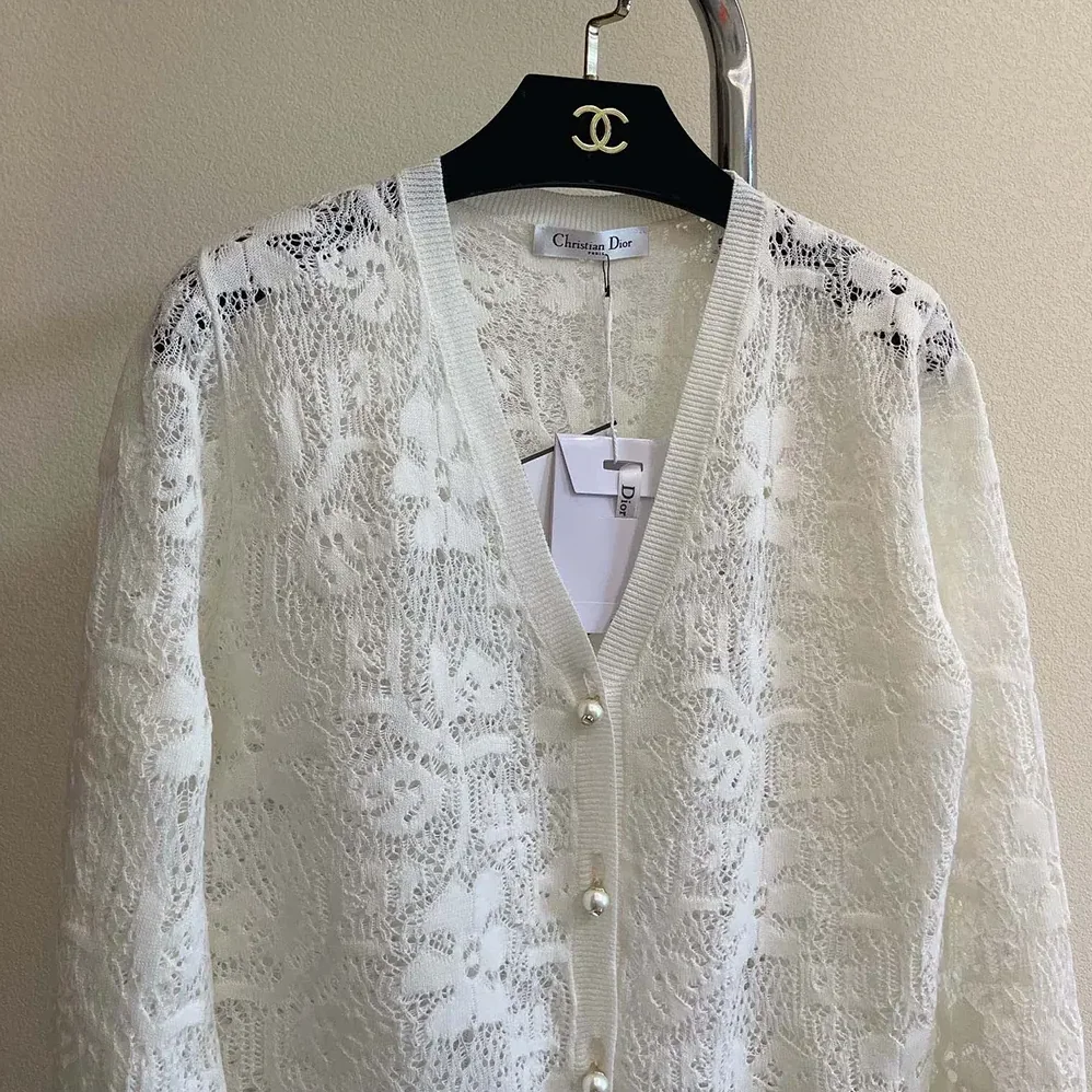 Dior Twinset Ecru Mohair and Alpaca Blend Lace for Women Dior Twinset Ecru Mohair and Alpaca Blend Lace for Women