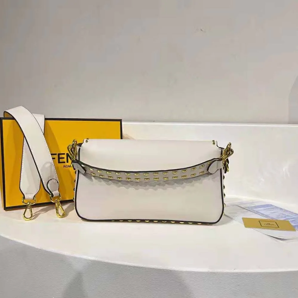 Fendi Conic Medium Baguette White Leather Bag for Women Fendi Conic Medium Baguette White Leather Bag for Women