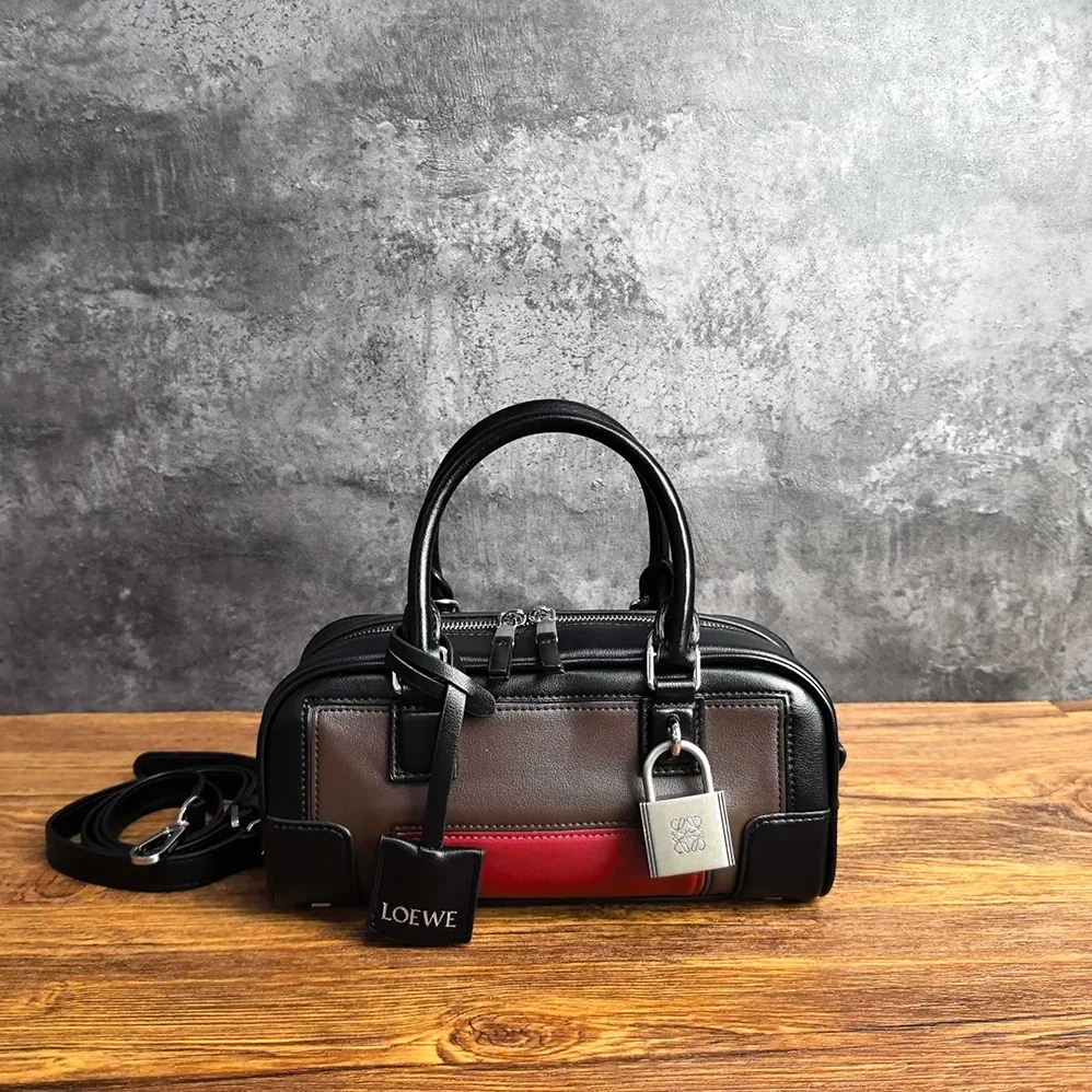 Loewe Amazona 23 Cropped Bag in Nappa Calfskin for Women in Black/Burgundy Loewe Amazona 23 Cropped Bag in Nappa Calfskin for Women in Black/Burgundy