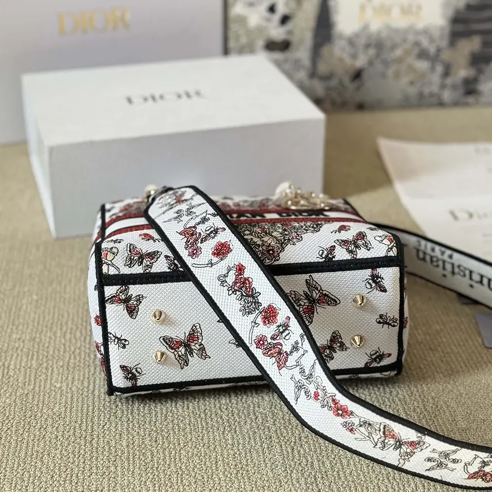Dior Dioramour Medium Lady D for Women in Lite Bag White Embroidery
