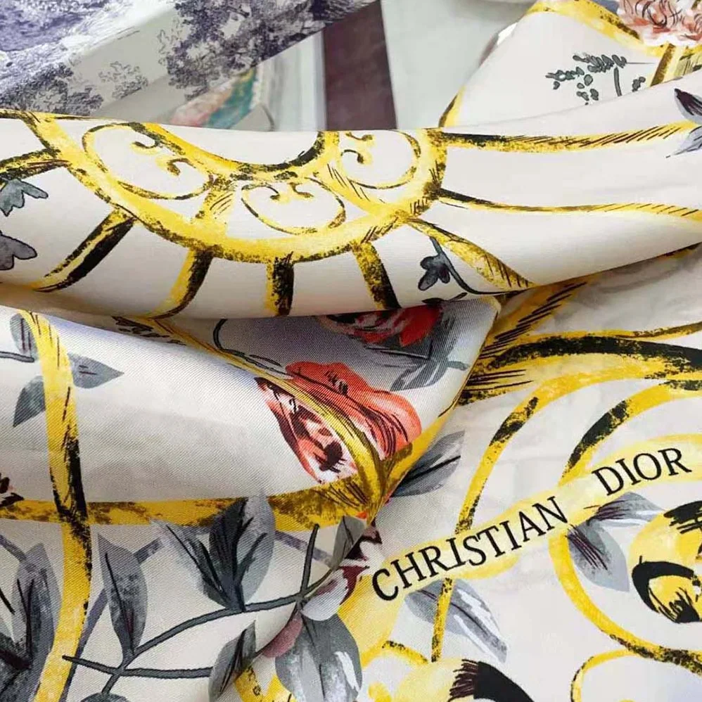 Dior Granville 90 Square Scarf White and Gray Silk Twill for Women Dior Granville 90 Square Scarf White and Gray Silk Twill for Women