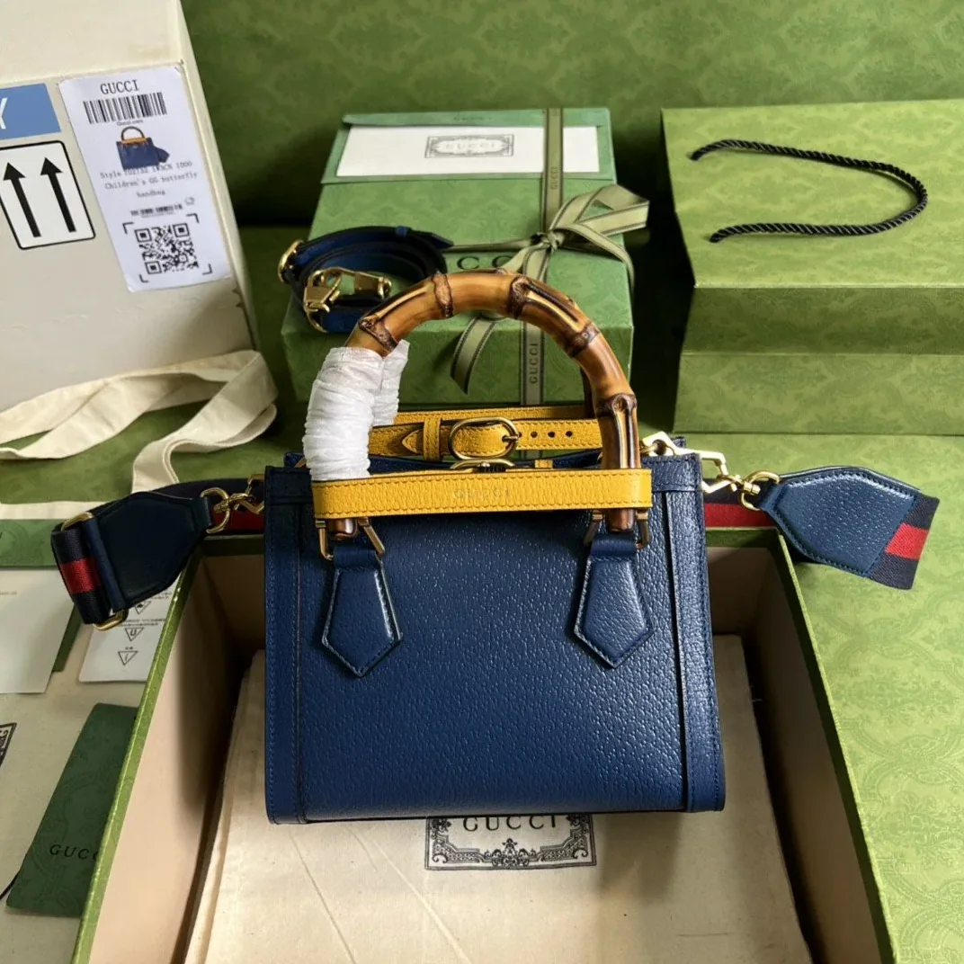 Gucci Diana Mini Top Handle Bag / Canvas Lining Blue Gold Hardware