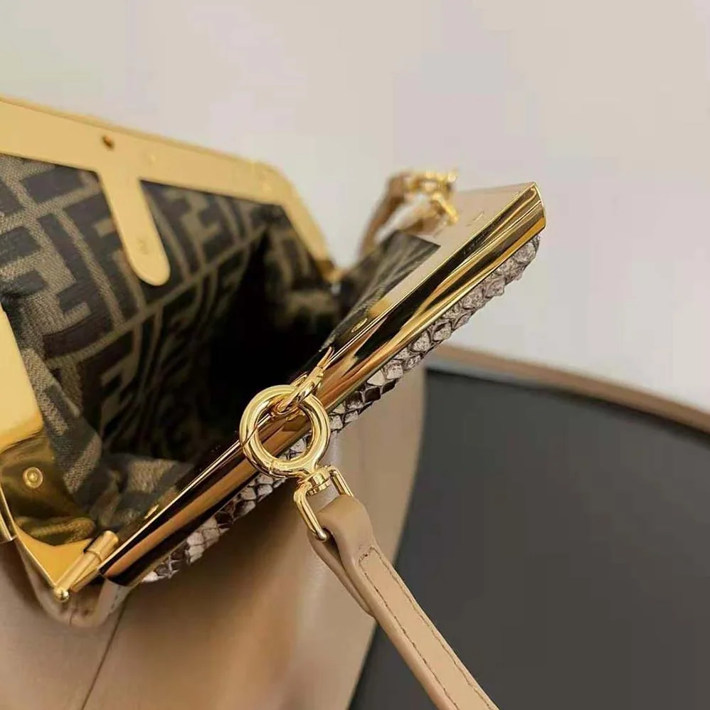 Fendi First Small Beige Leather Bag with Exotic Details for Women