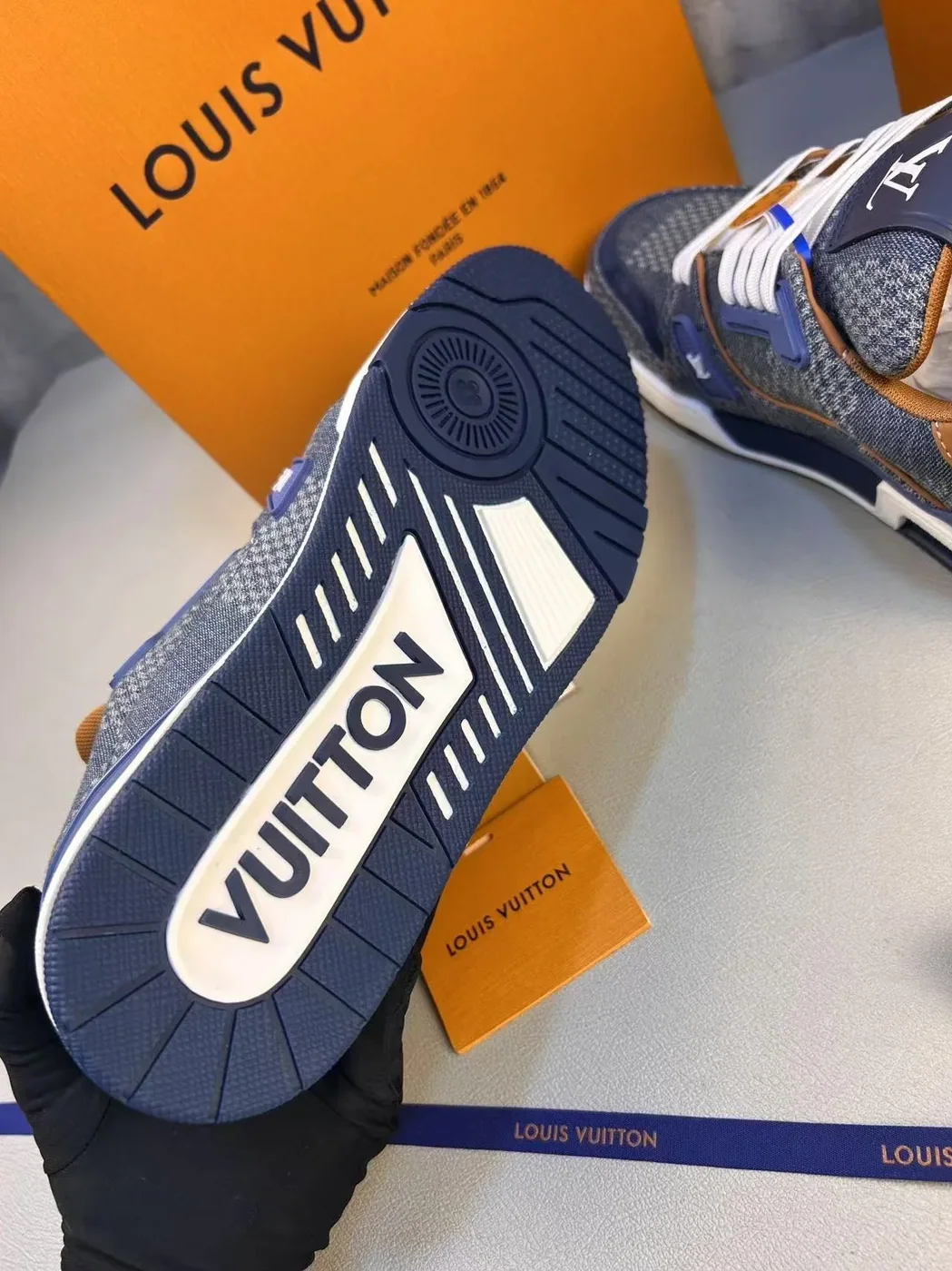 Louis Vuitton LV Trainer Sneaker Denim 1AD6DK Louis Vuitton LV Trainer Sneaker Denim 1AD6DK