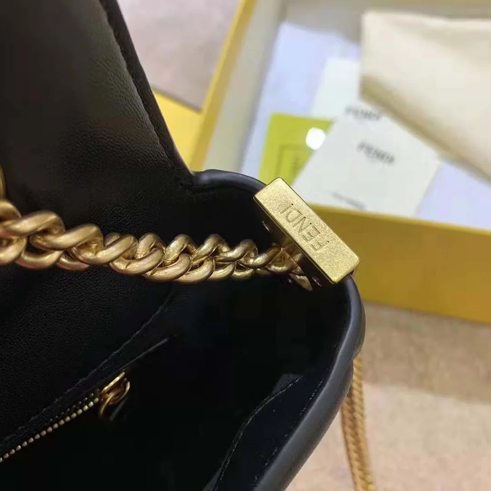 Fendi Baguette Chain Nappa Leather Bag for Women in Black Fendi Baguette Chain Nappa Leather Bag for Women in Black
