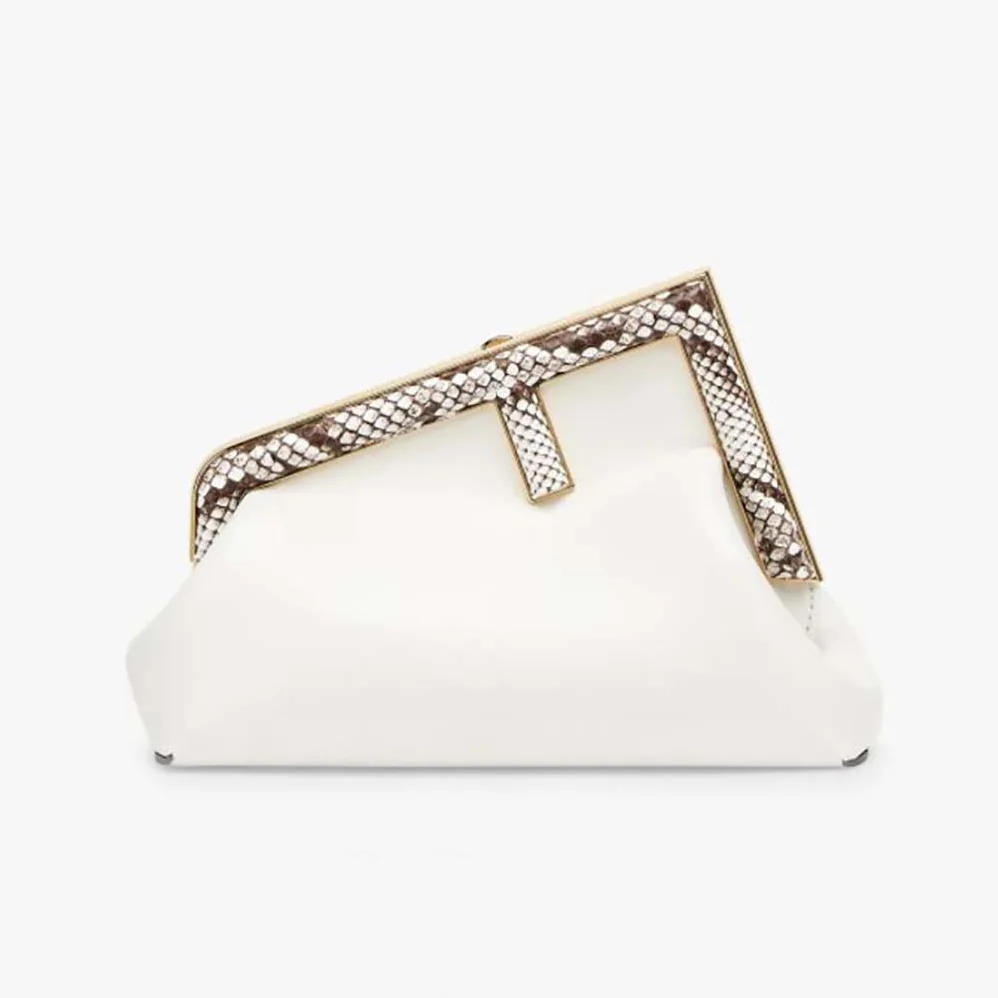 Fendi First Small White Leather Bag with Exotic Details for Women