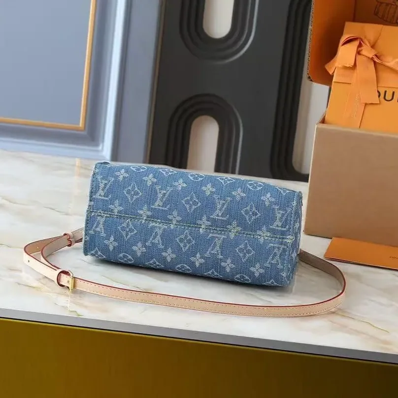 Louis Vuitton OnTheGo PM Tote Bag in Denim Blue Gold Hardware