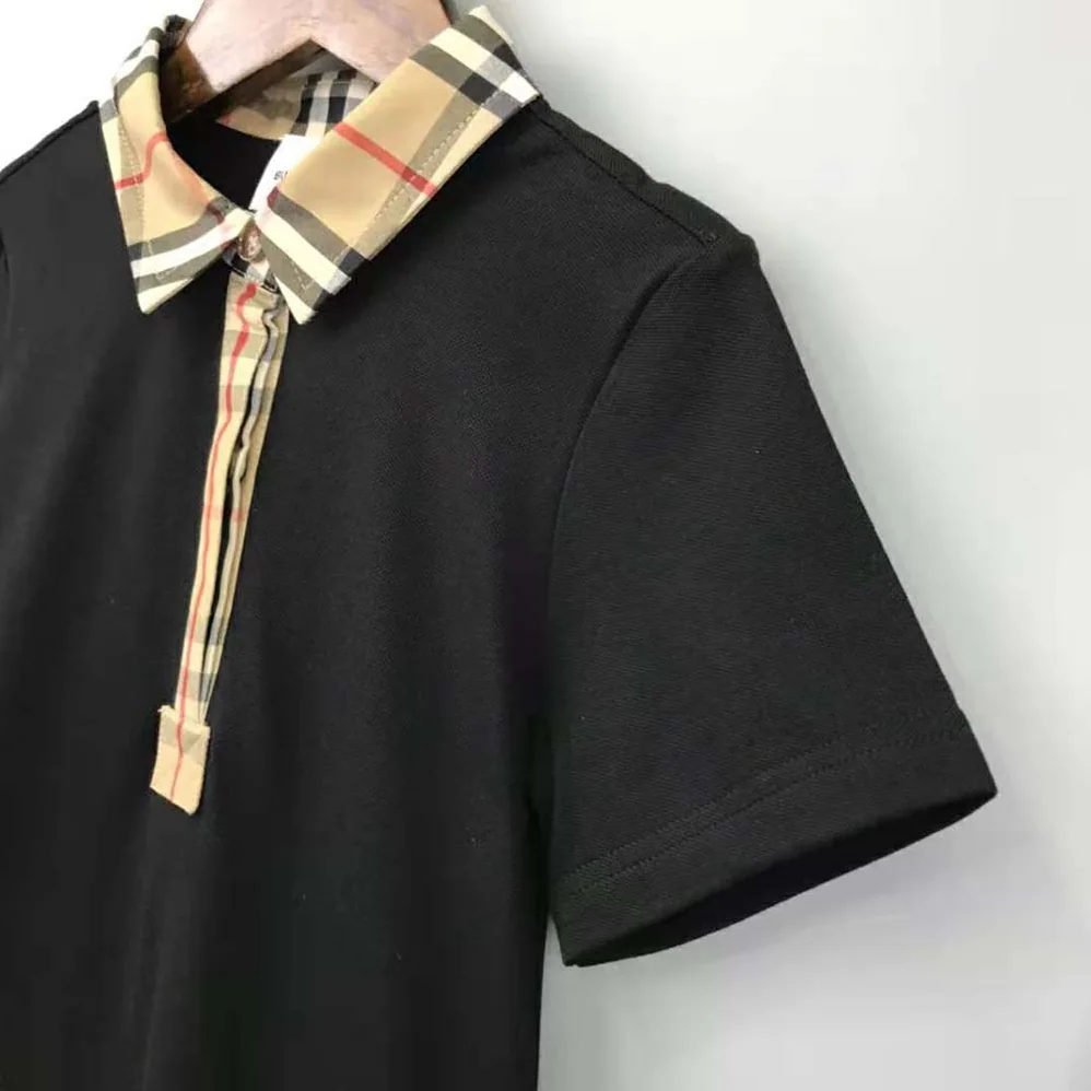 Burberry Girls' Vintage Check Trim Cotton Piqué Polo Shirt Dress in Black Burberry Girls' Vintage Check Trim Cotton Piqué Polo Shirt Dress in Black