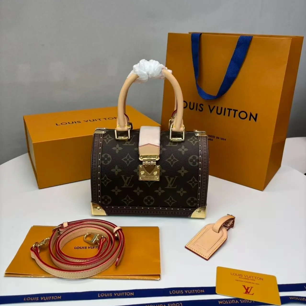 Louis Vuitton Speedy Trunk 20 Top Handle Bag in Monogram Brown Gold Hardware