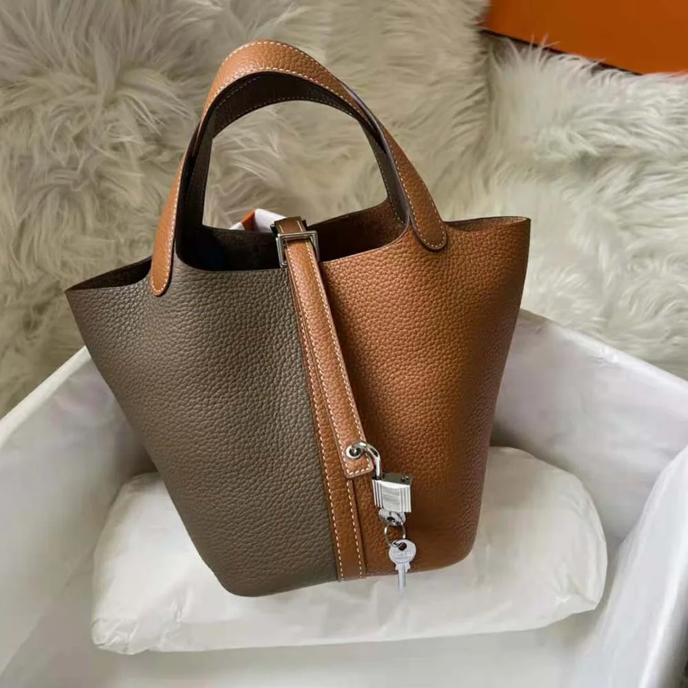 Hermes Picotin Lock 22cm in Clémence leather for Women in Brown Coffee Hermes Picotin Lock 22cm in Clémence leather for Women in Brown Coffee