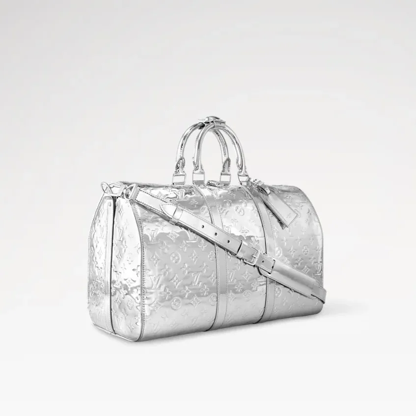 Louis Vuitton Keepall Bandouliere 45 Travel Bag in Silver Metallic Silver Hardware