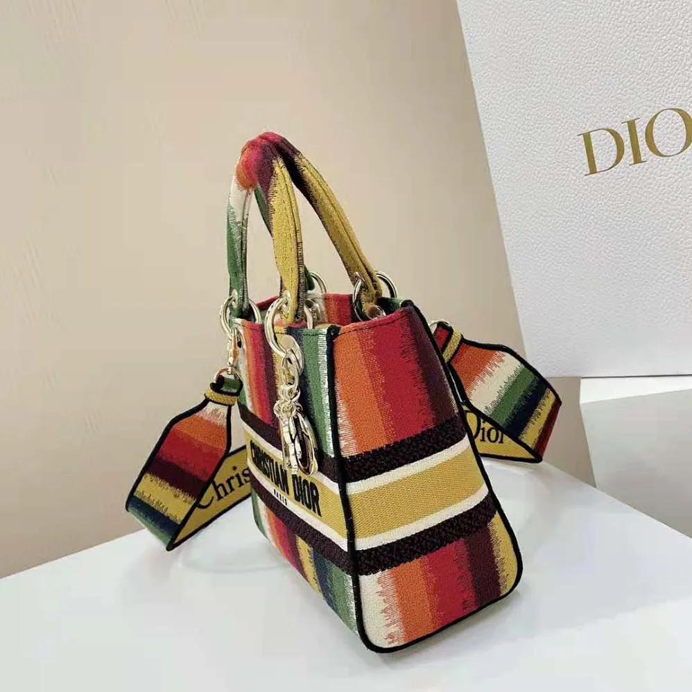 Dior Medium Lady D-lite Bag Multicolor D for Women in Stripes Embroidery Dior Medium Lady D-lite Bag Multicolor D for Women in Stripes Embroidery