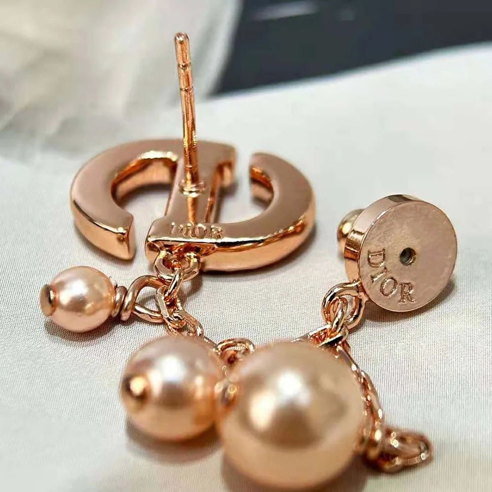 Dior CD Navy Earrings Pink-Finish Metal with Pink Resin Pearls and Crystals for Women Dior CD Navy Earrings Pink-Finish Metal with Pink Resin Pearls and Crystals for Women