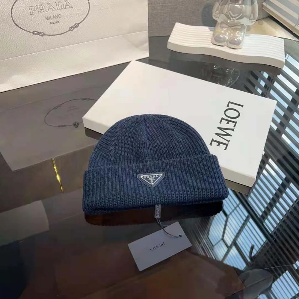 Prada Wool and Cashmere Beanie for Unisex in Navy