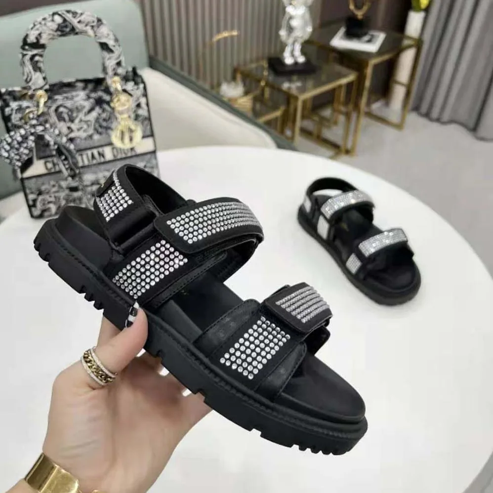 Dior Dioract Sandal Black Technical Fabric and White Resin Pearls for Women