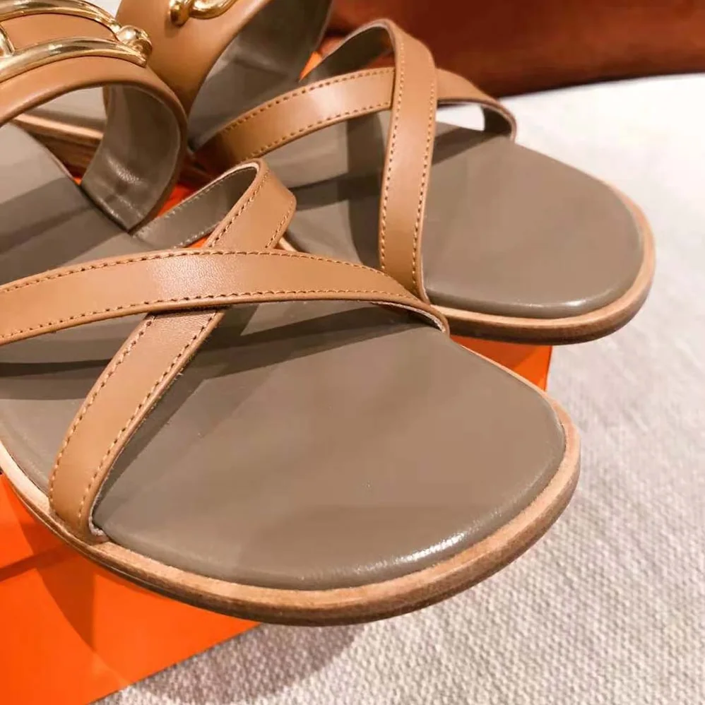 Hermes Claire Sandal in Calfskin Leather for Women in Brown