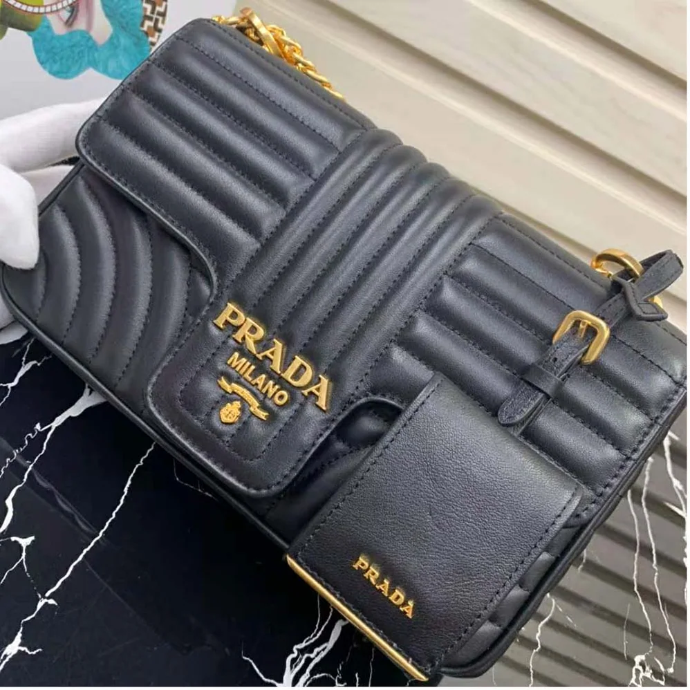 Prada Medium Leather Prada Diagramme Bag for Women in Black