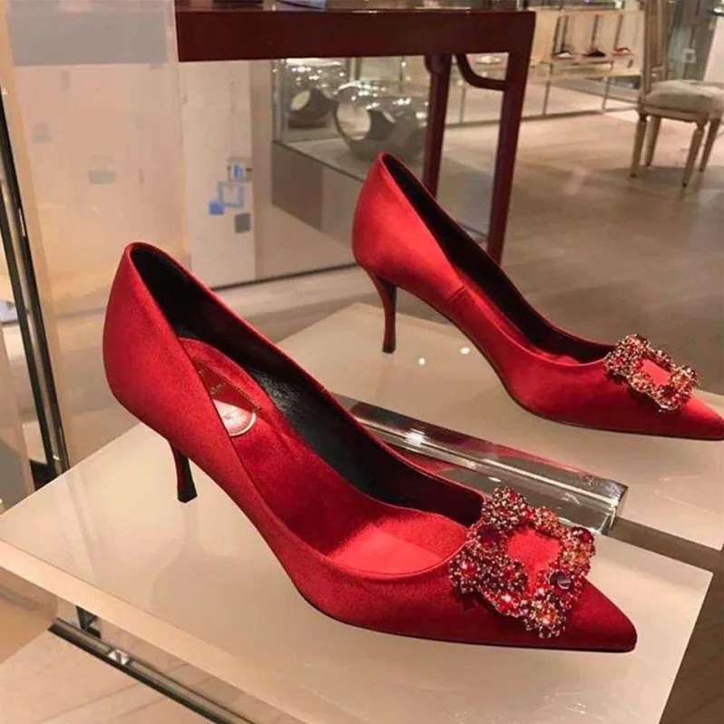 Roger Vivier Silk Flower Strass Pumps 65mm Heel for Women in Red