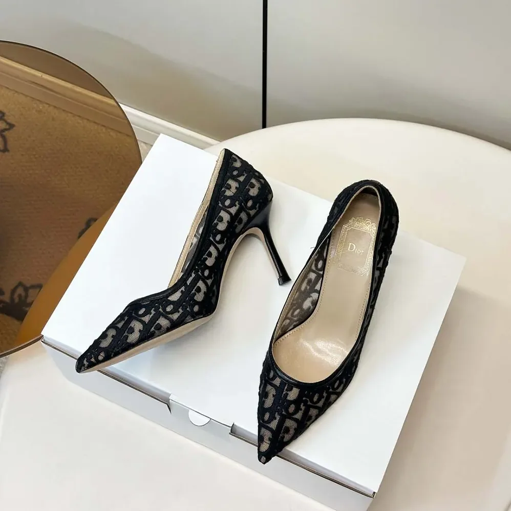 Dior Adiorable Pump Black Dior Oblique Embroidered Mesh for Women
