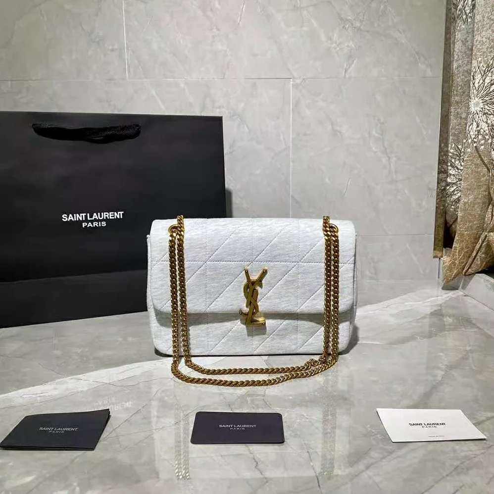 Saint Laurent YSL Jamie Medium Carre Rive Gauche in Jersey for Women in White Saint Laurent YSL Jamie Medium Carre Rive Gauche in Jersey for Women in White
