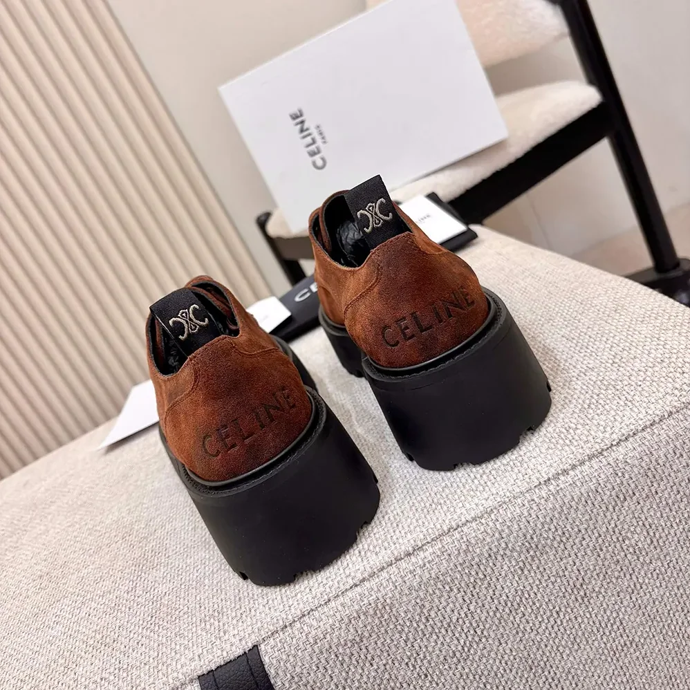 Celine Triomphe Derbies in Waxed Suede Calfskin for Women in Brown