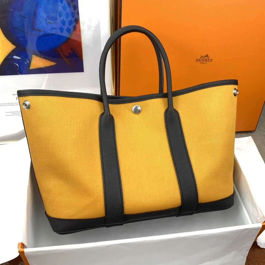 Hermes Garden Party 36 Canvas Tote Bag Yellow in Black Hermes Garden Party 36 Canvas Tote Bag Yellow in Black