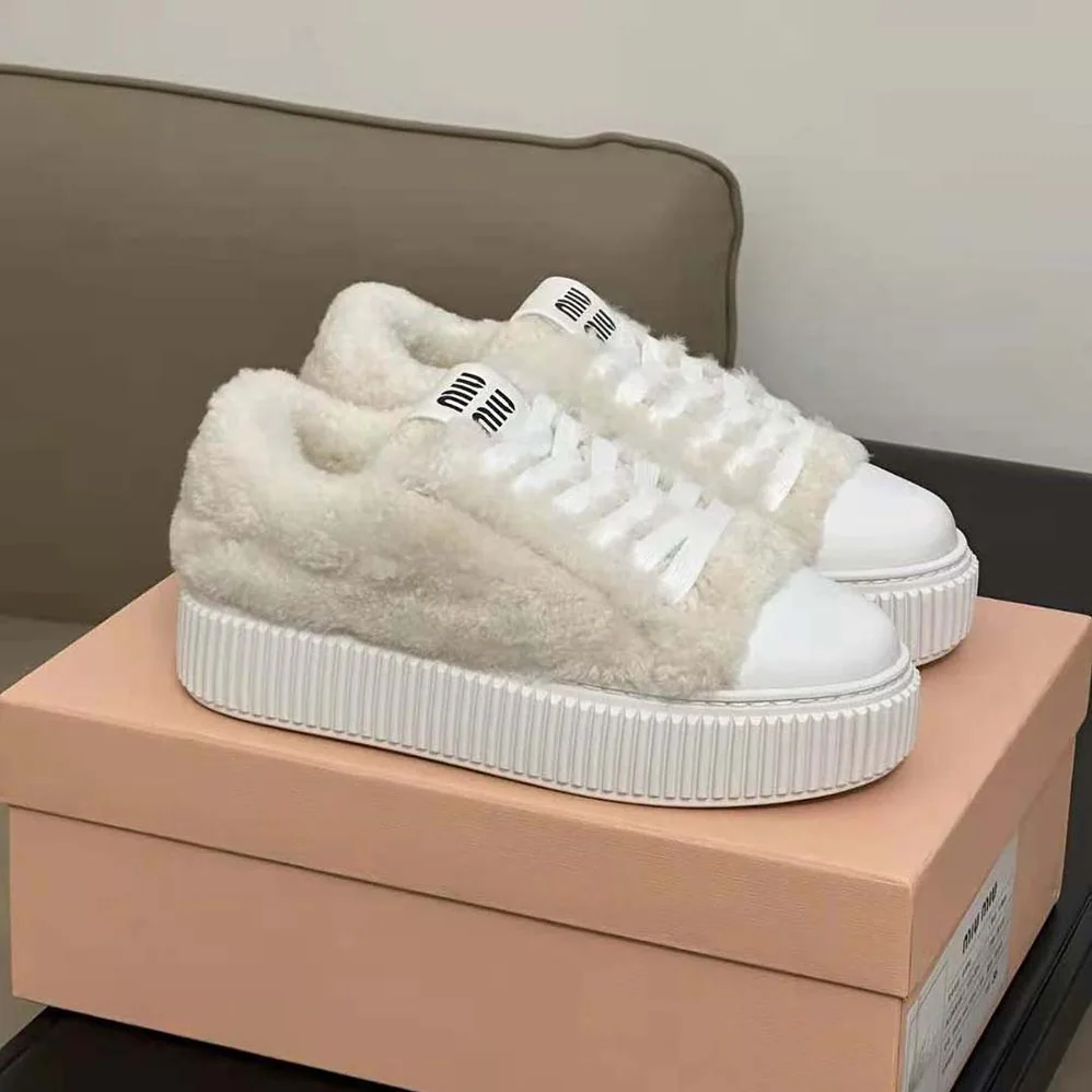 Miu Miu Shearling Sneakers with EVA Sole with Logo for Women