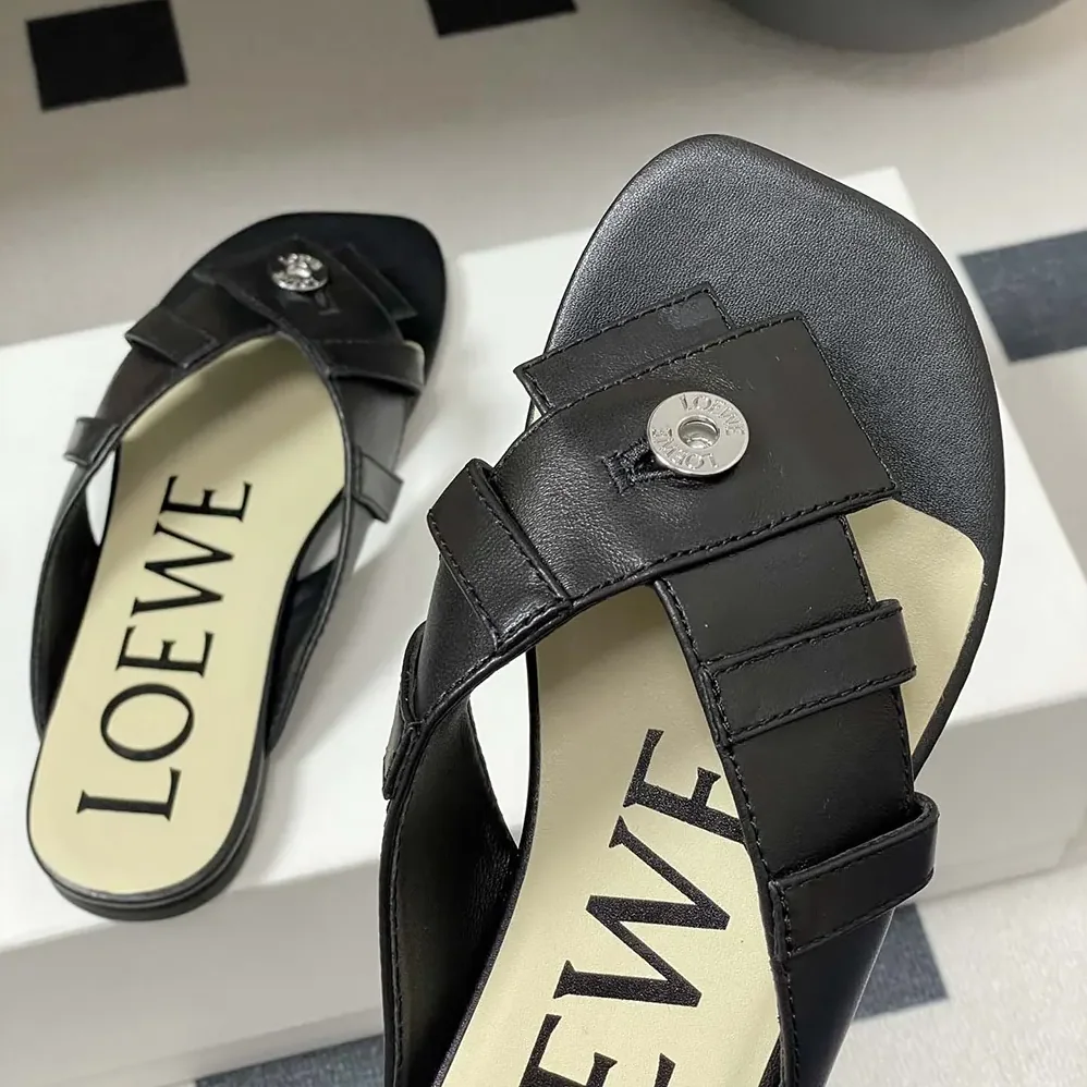 Loewe Toy Panta Toe Post Sandal in Lambskin for Women in Black Loewe Toy Panta Toe Post Sandal in Lambskin for Women in Black