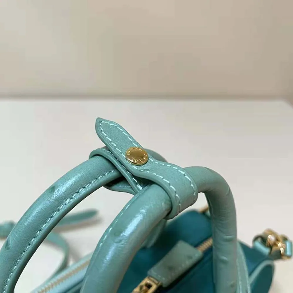 Prada Re-Nylon and Ostrich Leather Two-handle Bag for Women in Green Prada Re-Nylon and Ostrich Leather Two-handle Bag for Women in Green