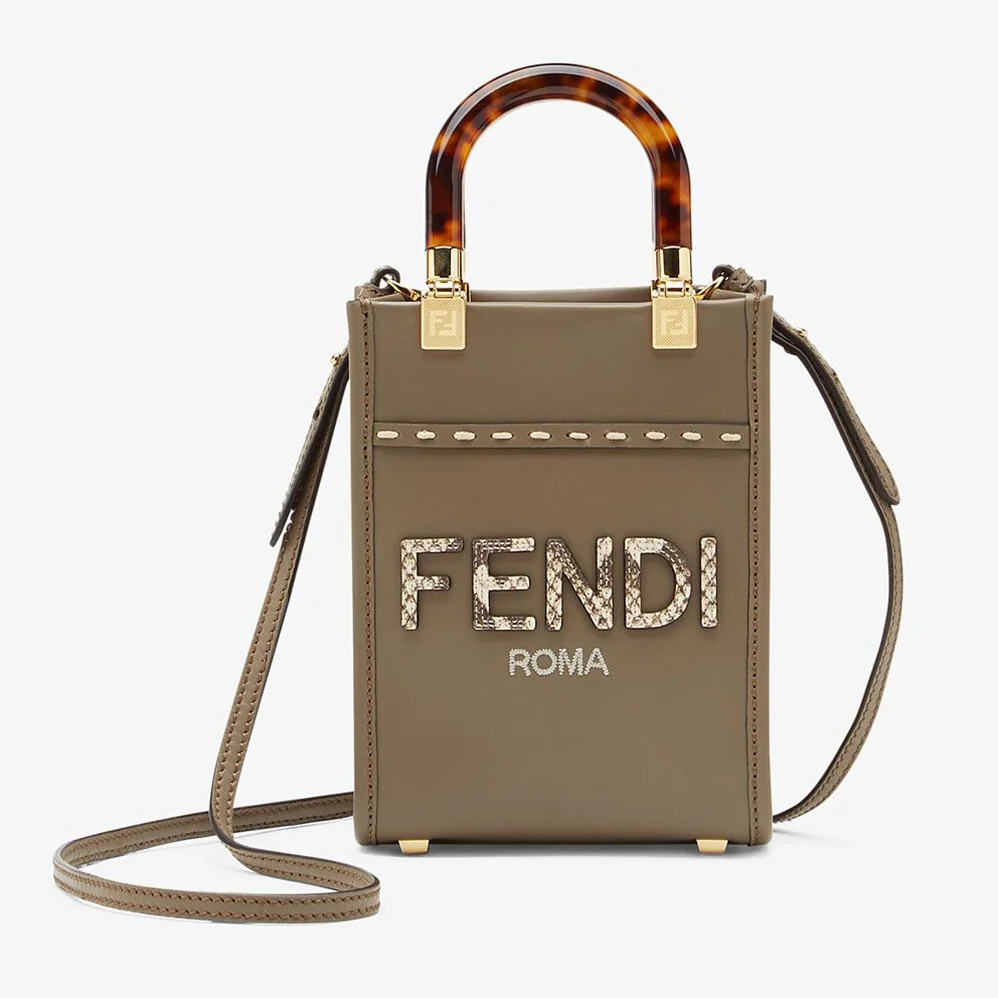 Fendi Mini Sunshine Shopper Gray Leather and Elaphe Mini for Women in Bag Fendi Mini Sunshine Shopper Gray Leather and Elaphe Mini for Women in Bag